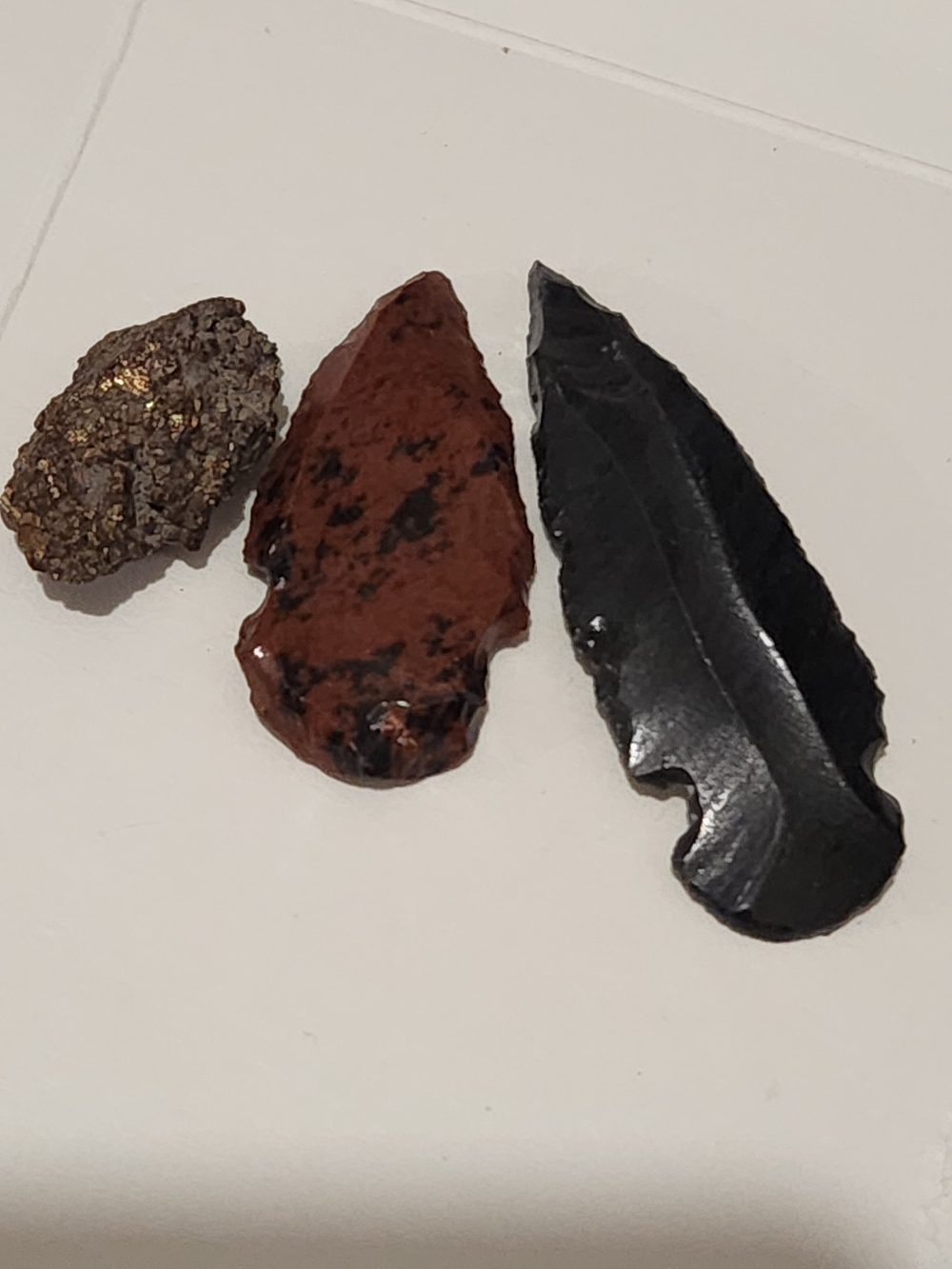 Pyrite Nugget, Obsidian Arrowhead, Mahogany Obsidian Arrowhead